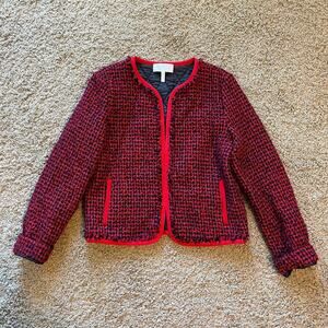 Escada Sport Cropped Red Ruby Navy Tweed Quilted Blazer Jacket size 38 / S / 6